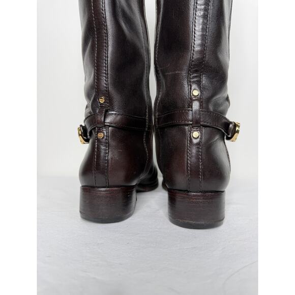 Tory Burch Eloise Riding Boots Dark Brown Leather Women’s 8M - Picture 8 of 11